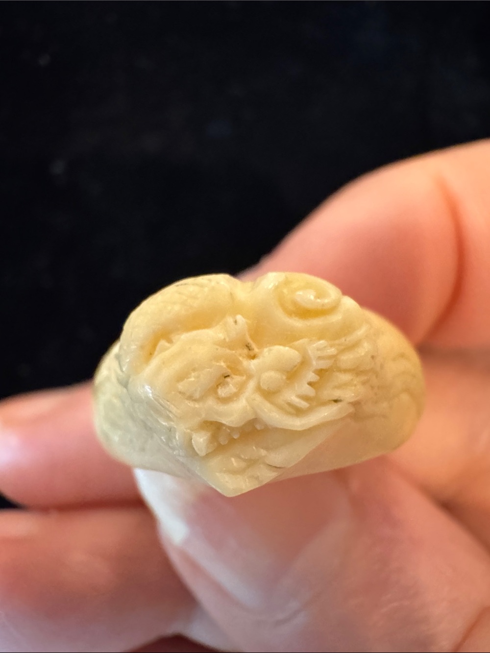 Elegant Carved Bone (?) Dragon Ring